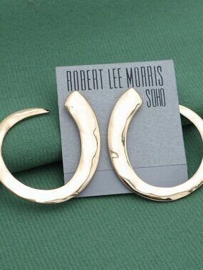 ROBERT LEE MORRIS Gold Crescent Hoop Earrings Trendy Statement Jewelry New